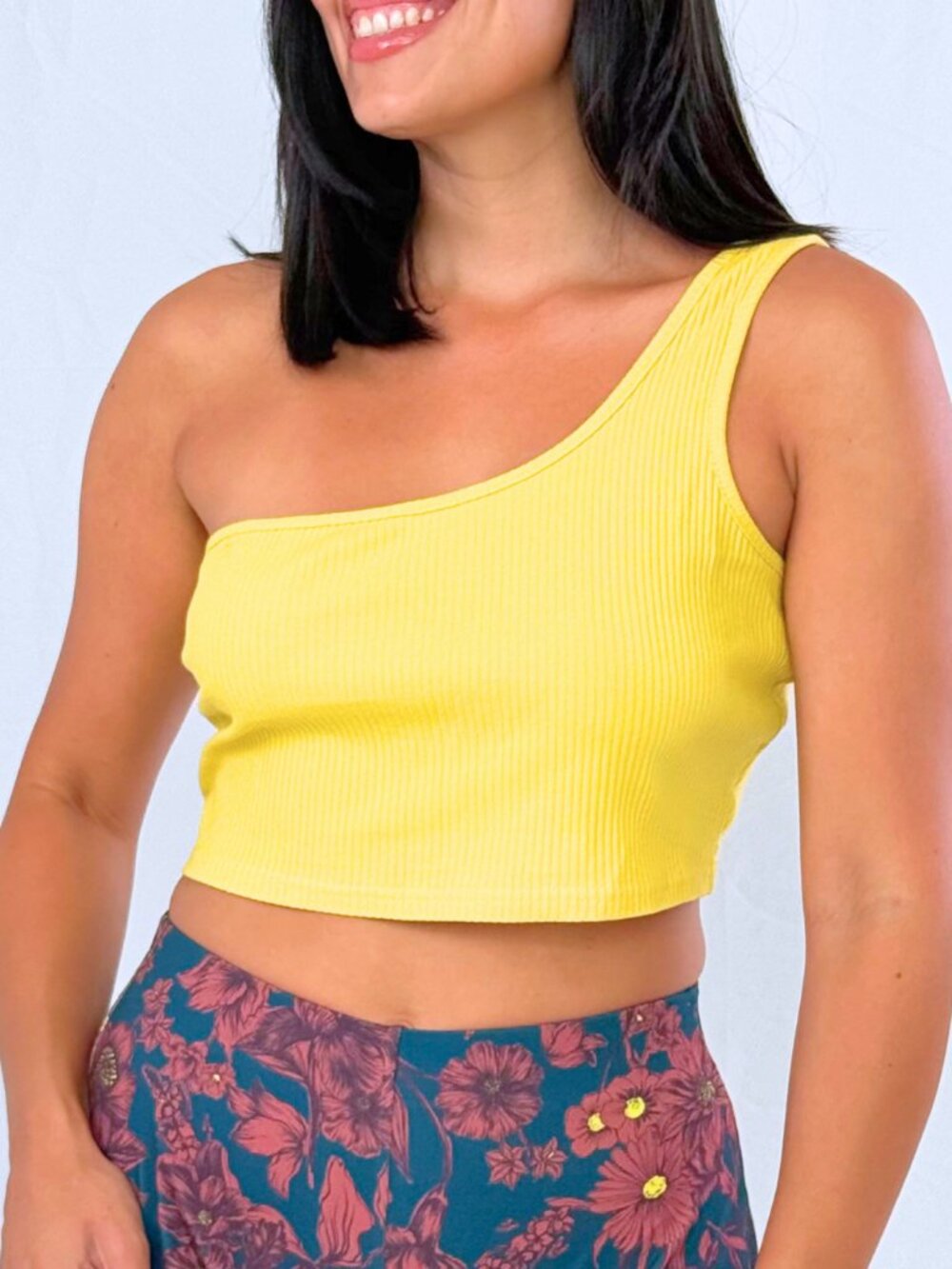 SHEIN Yellow Ribbed One Shoulder Crop Top | Asymmetric Tank | L